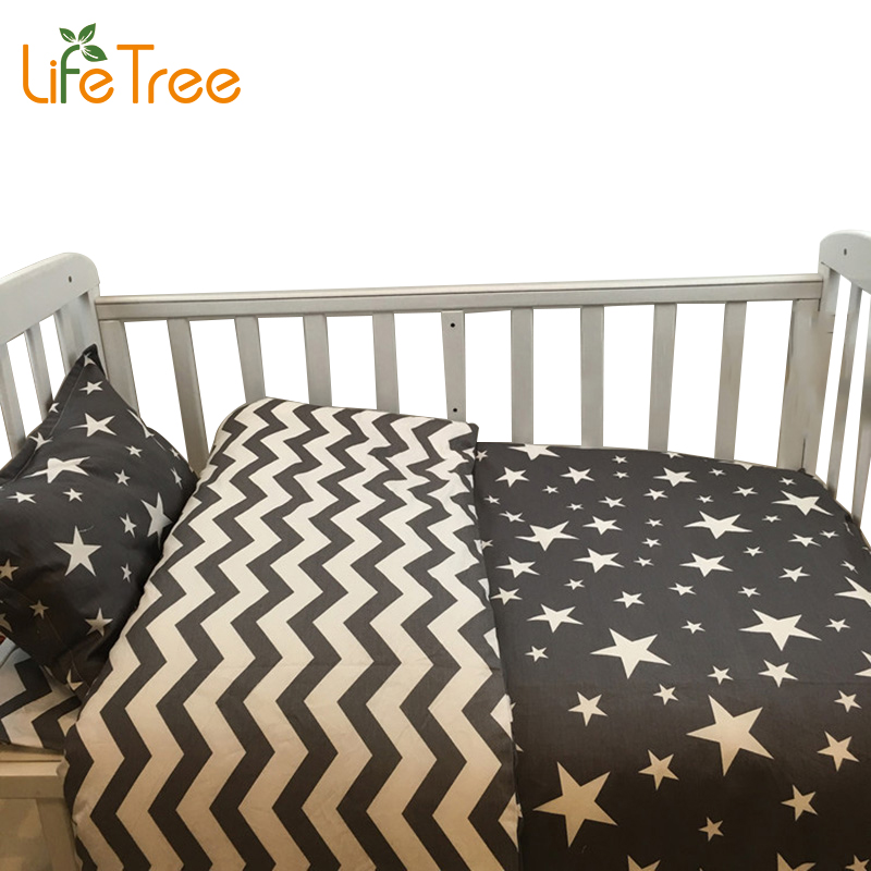 3 Pcs Cotton Crib Bed Linen Kit Baby Bedding Set Includes Pillowcase Bed Sheet Duvet Cover Without Filler Cartoon Patterns