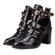 Genuine leather pointed toe women belt buckle, pumps fashion thick heels ladies shoes high heels popular soft Sandals