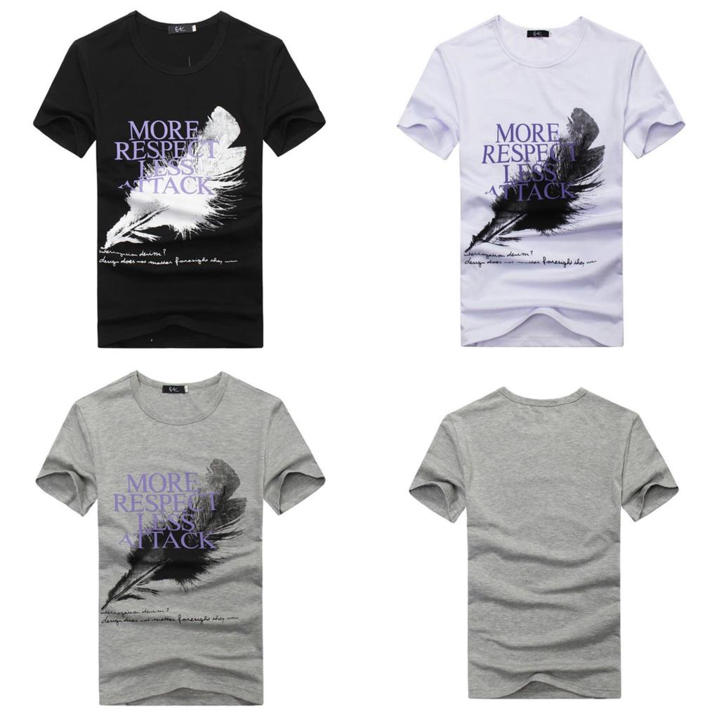 3D Bird Feather Letter Print Brand Cotton Men T shirts Summer Style Casual T Shirt Men