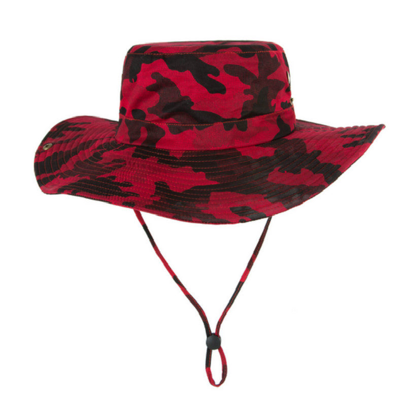 red camouflage bucket hat