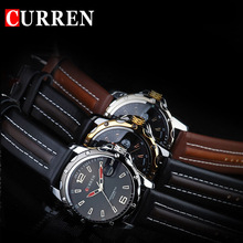 Clásico con estilo de moda deportiva genuino Curren banda de cuero marca de hombre casuales calendario reloj de cuarzo oro negro reloj de pulsera de regalo