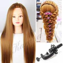 Blonde Hair 22″ Cosmetology Mannequin Heads for wig Women Makeup Hairdressing Dummy Doll Head Hair Styling Training Head + clamp