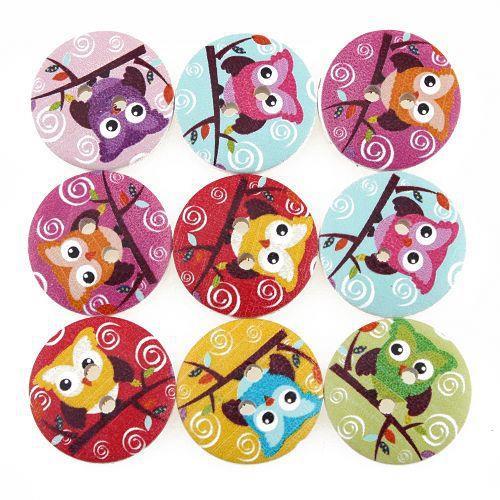100pcs New Owl Design 2 Holes Wooden Buttons Sewing Buttons Craft Scrapbooking Clothing Accessories 111794