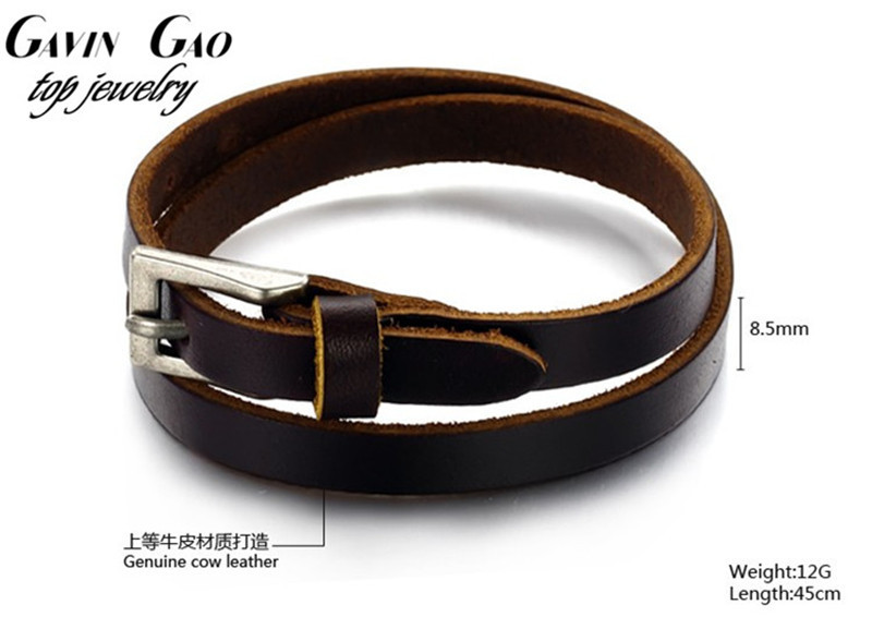 New 2015 Fashion OPK Brand Stainless Steel Buckle Double Layer Men Genuine Cow Leather Bracelets Bangles