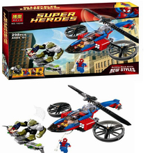 Bela 298Pcs Super Heroes Helicopter SpiderMan Green Goblin Minifigure Building Block Toys Kids Gifts Compatible With Legodt