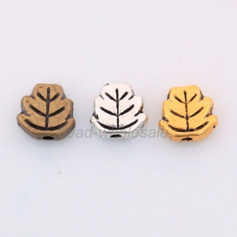 Wholesale 100 Pcs Tibetan Gold Bronze Silver Leaf Spacer Beads for DIY jewelry Findings 7mm