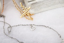 Fine jewelry 316L Stainless Steel Valentine s Day Heart Beat Pendant Heartbeat Statement Necklace Body Chain