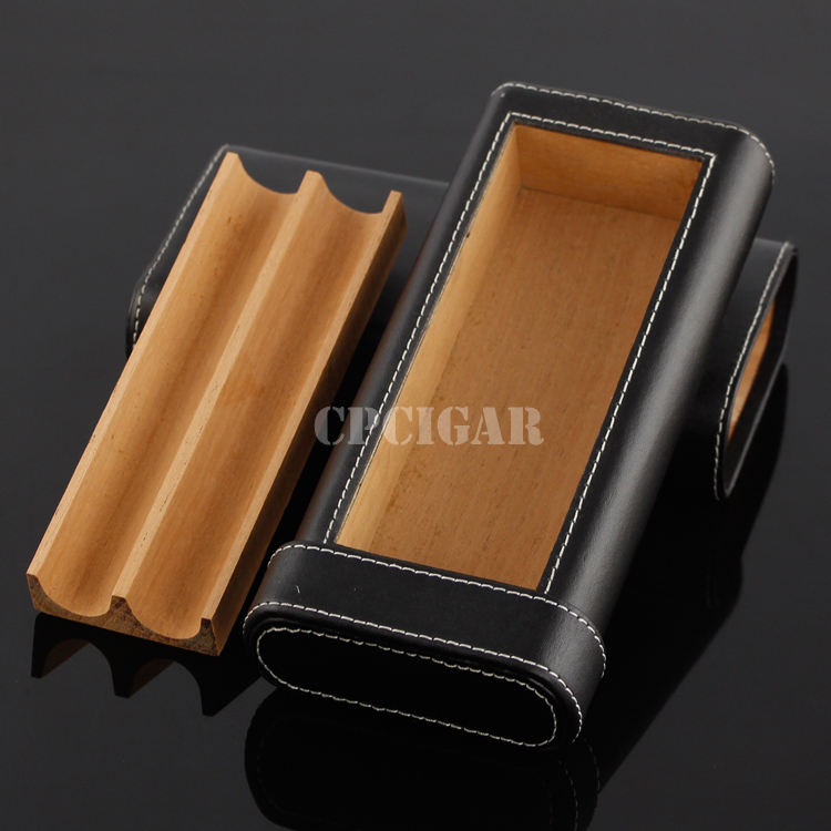 Cohiba holds 2 cigars solid cedar wood leather cigar case