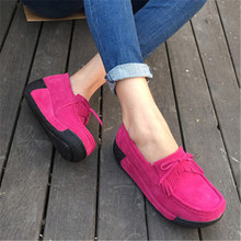 016 Spring women wedges shoes platform shoes hand-sewn leather suede casual shoes slip on flats tassels creepers