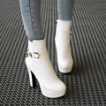 Elegant And Comfort Rhinestone High Heel Shoes For Ladies Belt Buckle Knight Booties Black Chunky Heels