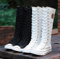 2017 Spring Autumn Fashion Women Canvas Boots Knee High Shoes Lady Motorcycle Boots Women Flat Big