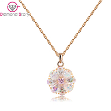 Teemi Brand New Arrival Shining Rainbow Flower Cubic Zircon Pendant Necklace for Women Girl’s Jewelry Gift Champagne Gold Plated