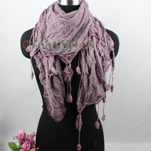 Vintage Elegent Stylish Unique Crochet Lace Tassel Plaid Long Scarf Wrap Stole Shawl New