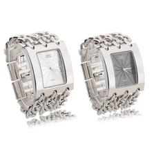 Women Quartz Watch Wristwatch Stainless Steel Alloy Silver White Rectangle Dial Chain Link Fashion New