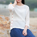 Women Blouse 2016 New Style Female Vestidos O neck Three Quarter Solid Irregular Shirts Casual Loose