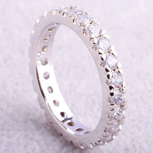 Wholesale New Novelty Round Cut White Topaz 925 Silver Band Ring Size 6 7 8 9