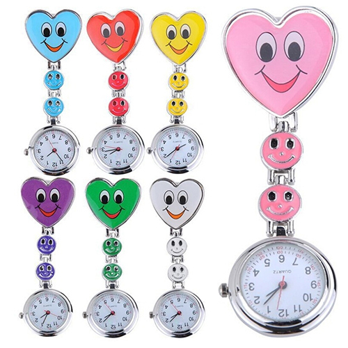 2015 Hot Kid s Smiling Faces Heart Clip On Pendant Nurse Fob Brooch Cute Pocket Watches