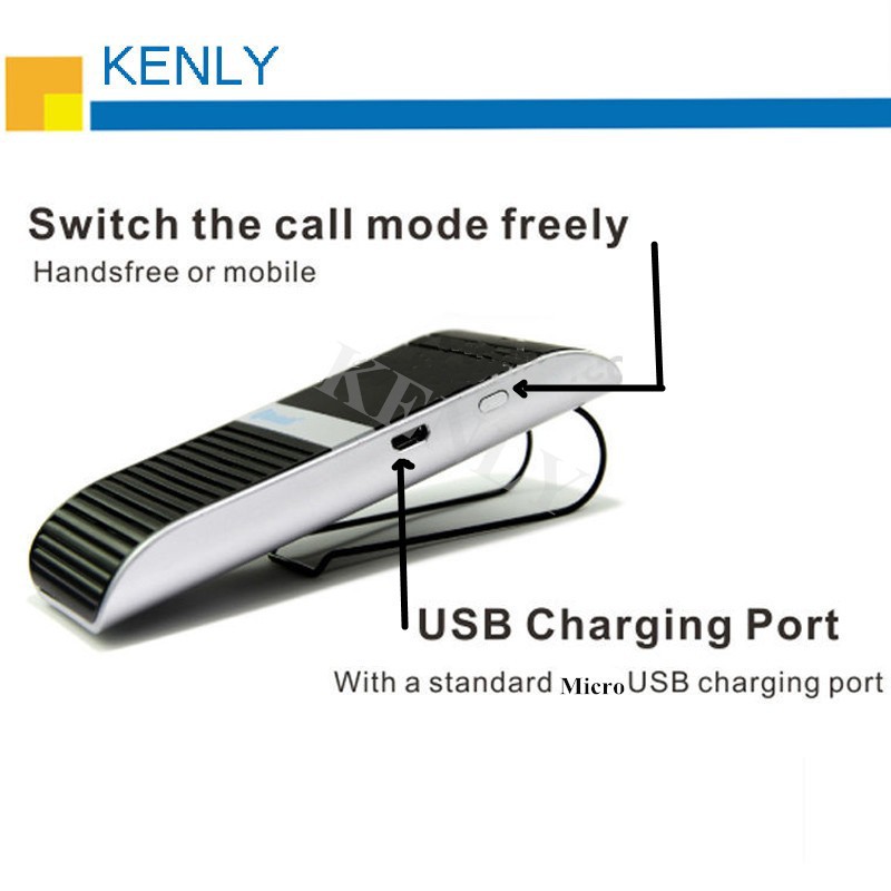 KENLY Wireless Bluetooth 4.0 Handsfree Car Kit Speakerphone Solar Powered Charger 10m Distance Support 2 Phones Free shipping