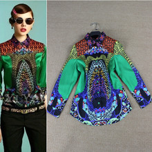 XXL!High Quality New Fashion Runway Blouses 2015 Summer Women African Prints Long Sleeve Casual Blouse Shirts Feminino Blusas