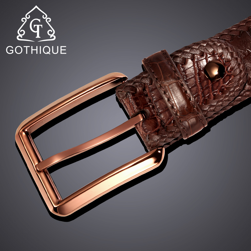 Crocodile leather belt male genuine leather strap business casual stainless steel rose gold pin ...