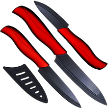 3 pcs ceramic knivesparing utility slicing knife with covers black+red color skiproof handle kitchen knives cooking accessories