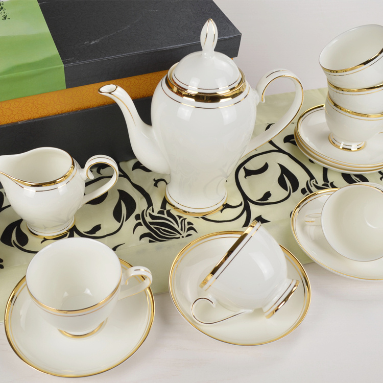 Premium grade Bone china coffee cup and saucer sets gold inlay tea sets ceramic tea sets