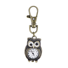 Free Shipping Vintage Bronze Lovely Owl Pendant Quartz Watches Necklace Chain Pocket Watch Gift Key Chains
