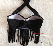 PLUS SIZE Big and Beautiful Womens Retro Fringe Tassel Top High Waisted Bikini Push Up Bandeau