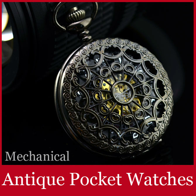2013 Hot Sale Fashion Retro Antique Mechanical Alloy Skeleton Case Pocket Watch For Women Girl ladies