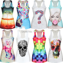 Drop Ship Fitness Camisole Printed Women Cartoon Tank Top Digital Printed Blue Crop Top Girls Punk