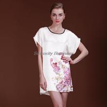2015 Satin nightgown women’s pajamas ladies silk sleepdress shortsleeve night dress plus size sleepshirt floral mini night wear