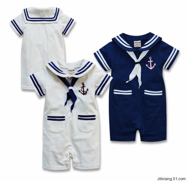 2014 New Retail Baby Boy Romper Sailor Seaman Bebe Navy Costume Summer Short Sleeve kids clothes