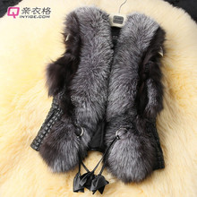 plus size new ladies fashion elegant black short design Slim fox fur vest leather vest fur & leather vest women coat outerwear