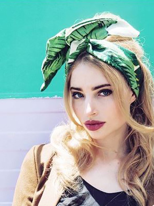 1950s Women Vintage Rockabilly Pinup Style Green Palm Leaves Print