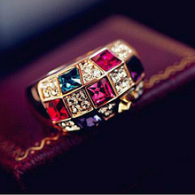 wholesale Austria Crystal style Colorful Luxry Women Jewelry Rhinestone Ring Gold Plated Stylish For Engagement Wedding