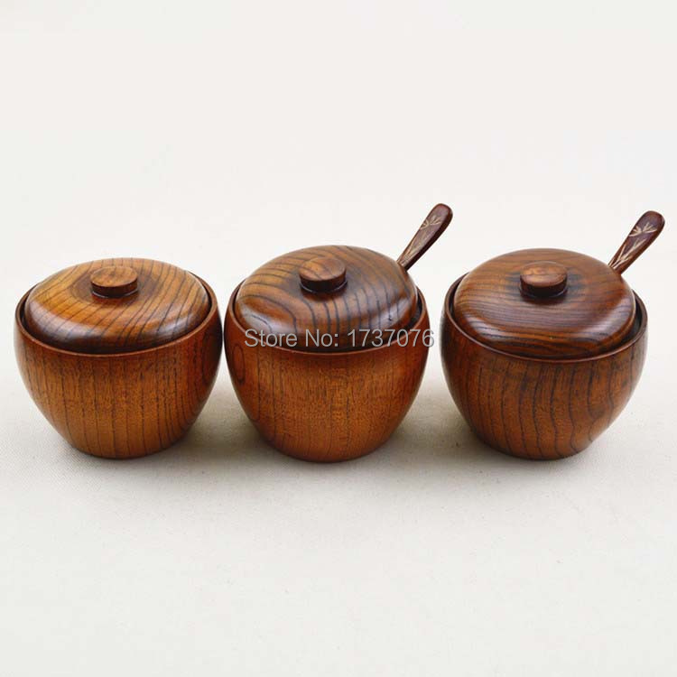 3pcs/set Natural wood spice jar with lid   fashion...