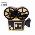Golden Vitascope Acrylic Bag For Women Bioscope Clutch Evening Handbag Hard Case Cocktail Dinner Party PU