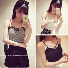 Striped Cross braces halter strappy bra crop top Camis Striping Vest cropped tops brandy bralette sport tank top for women