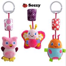 Free shipping 1pcs Sozzy Animal Style Baby Rattles Mobile Bed Hanging Wind Chimes Ringing Baby Hand Bell Toy Plush Dolls Toy