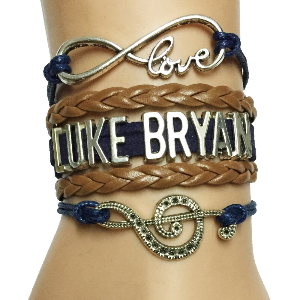 Drop Shipping Infinity Love Luke Bryan Music Charm Handmade Leather Wrap Bracelet Custom Musicale Note Singer