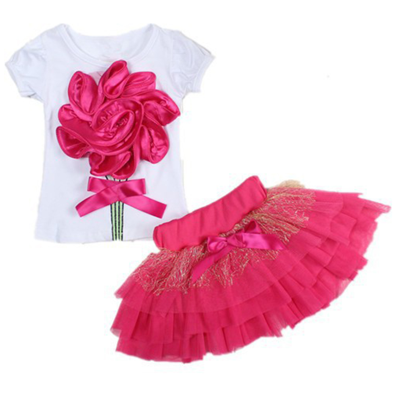 Casual clothing set 2 pieces T shirts short skirts with red flower outerwear and outdoor for