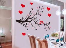 Fashion Red Love Heart Wall Decor Vintage Life Tree Wall Sticker Home Decor Romantic Birds Wall