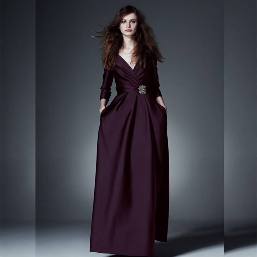 2015 women autumn fashion Dress elegant floor length V neck designer maxi dress long sleeve formal Dress D4530