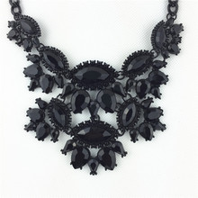 New design black crystal necklace women statement collar necklaces pendants multilayer choker fashion jewelry 2014