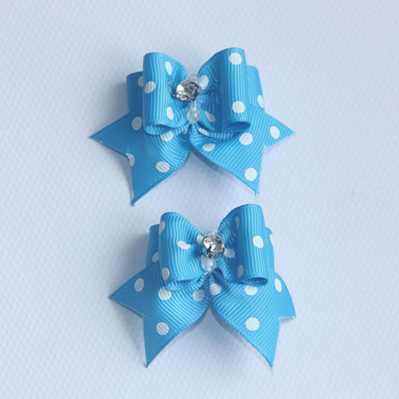 1 Pair 9 Colors Pet Hair Accessories Handmade Dog Hair Bow knot Cat Ribbon Rubber Band With Diamond Pet Grooming Boutique Retail
