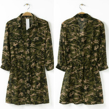 2015 Top Fashion Spring Summer Women Dress Even Camouflage Casual Long Sleeves Female Dresses Personalized Clothing Vestidos