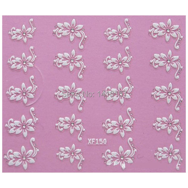 Min order is 10 mix order Nail Art Stickers Decal 3D Beauty White Flower Clear Crystal