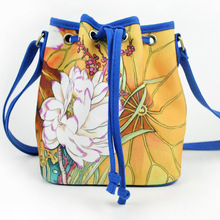 New Fashion Chinese Style Hand Floral Painted Bucket Shoulder Bag Canvas Crossbody Bag