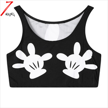2016 summer women cotton comfortable harajuku cartoon hands print short slim stretchy holiday tank top