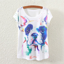 2016 Fashion Vintage Spring Summer Harajuku Women T shirt Clothing Tops T-shirt Women Dog Watercolor Printing T-shirt Clothes